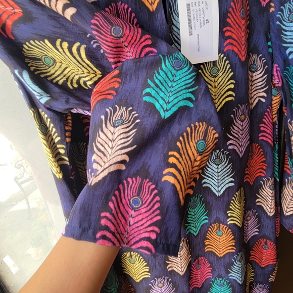 VILAGALLO Shirt Dress Sz 42 US Large Purple Tropical Print Made in Portugal Zip - Picture 8 of 11